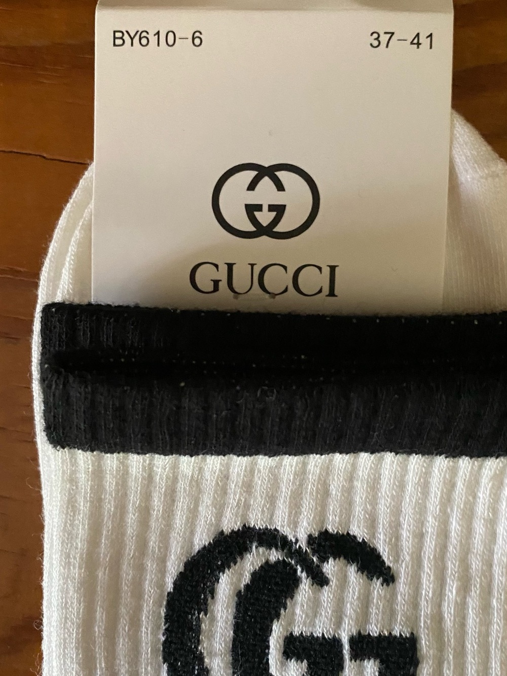 Gucci Copy Socks White Crew Socks with Black GG Logo Size 37-41 Brand New - Picture 3 of 4